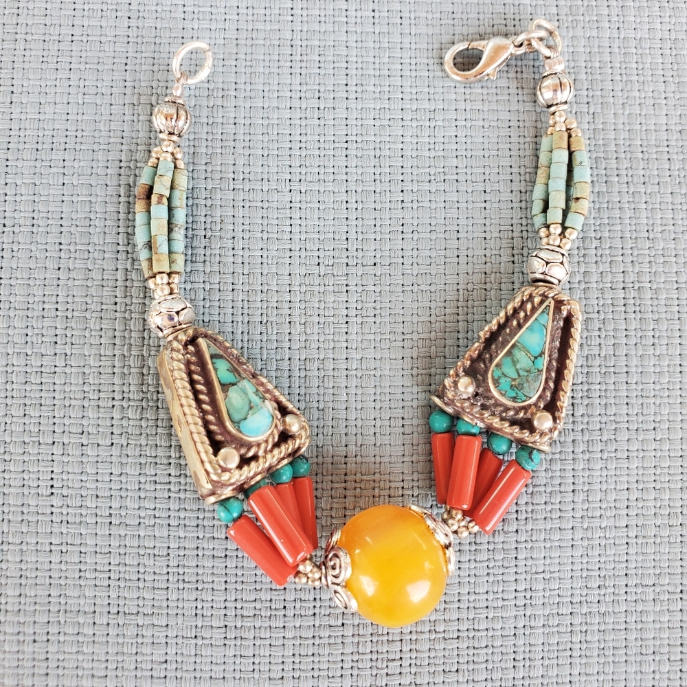 New Tibetan Turquoise 925 Silver Bracelet.